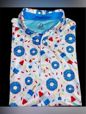 Deolax Patriotic Rocket Ice Pop Donut Sprinkle Golf Polo Shirt sz med